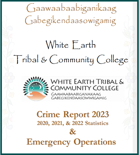 Cover page of the Crime Report 2023 by the White Earth Tribal and Community College White Earth Community Violence Crime Report and Response Emergency Operations.